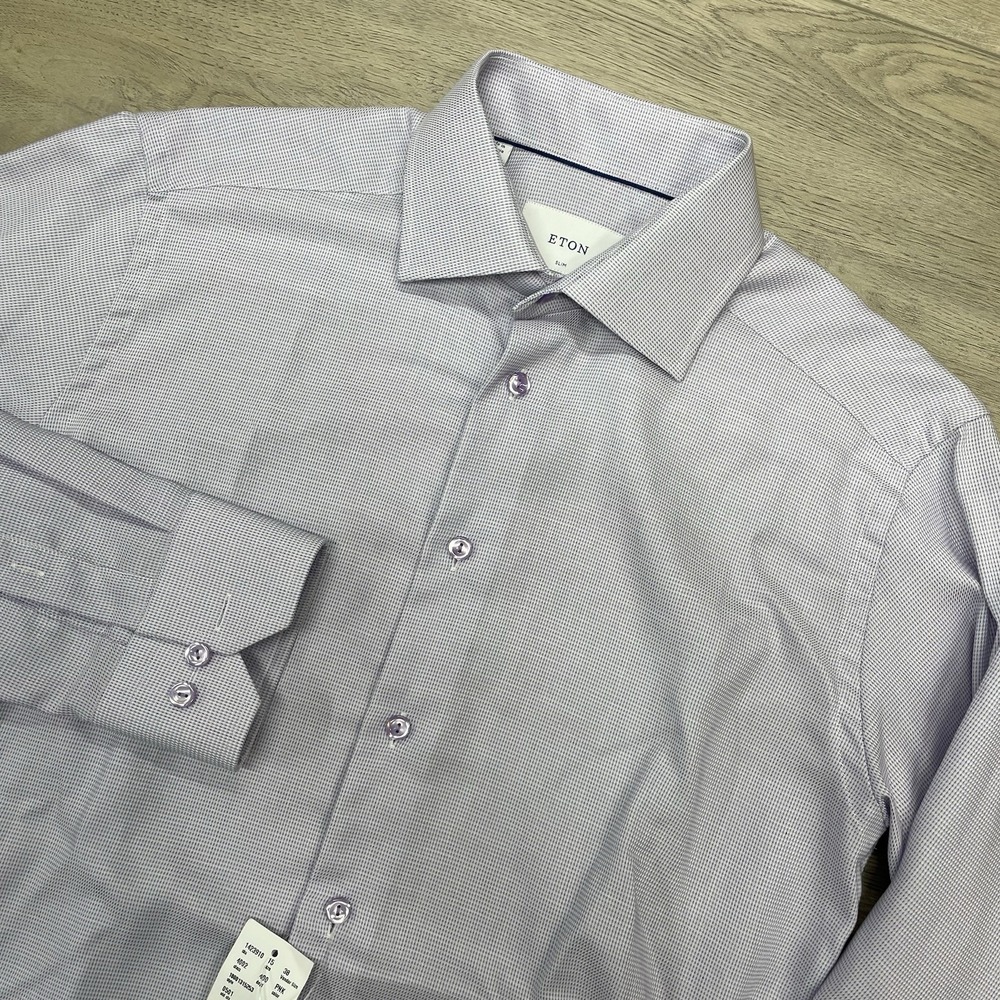 Eton Dress Shirt Men Purple Sz 15/38 Slim Formal NEW Cotton Formal Business